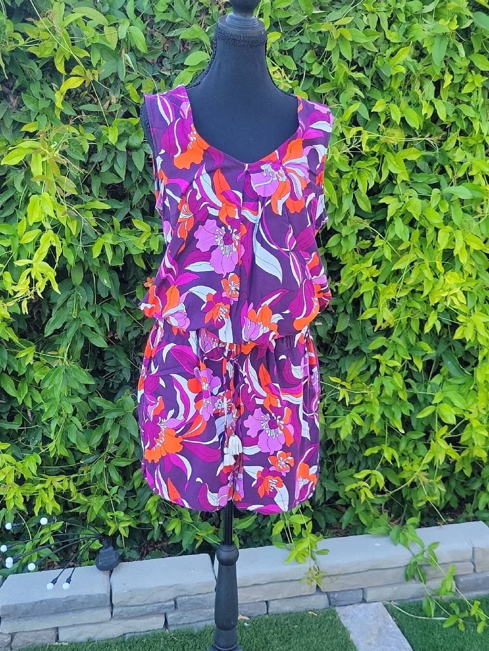 Colorful Floral Shorts Romper With Pockets XL